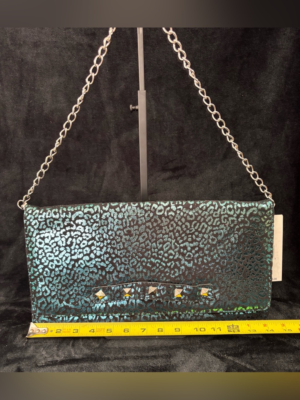 NWT Betsey Johnson Pyramid Safari Blue Leopard Y2K Large Clutch - Picture 6 of 14